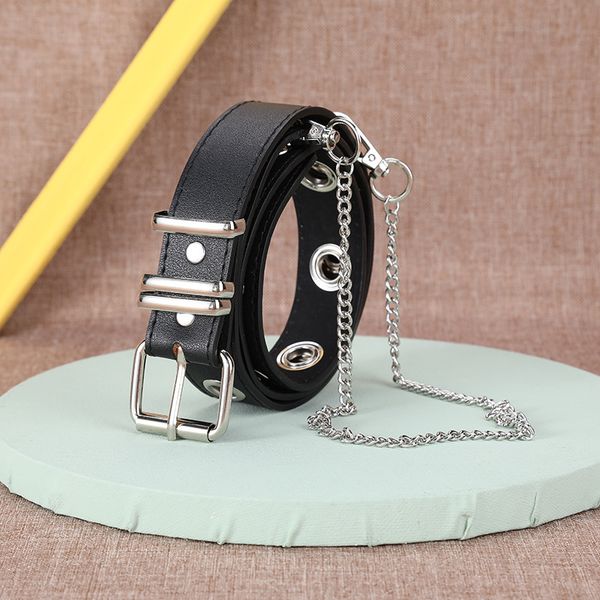 

2020 new design women's faux leather belt fashion single exhaust eye chain clause korean version of punk style ladies belt, Black;brown