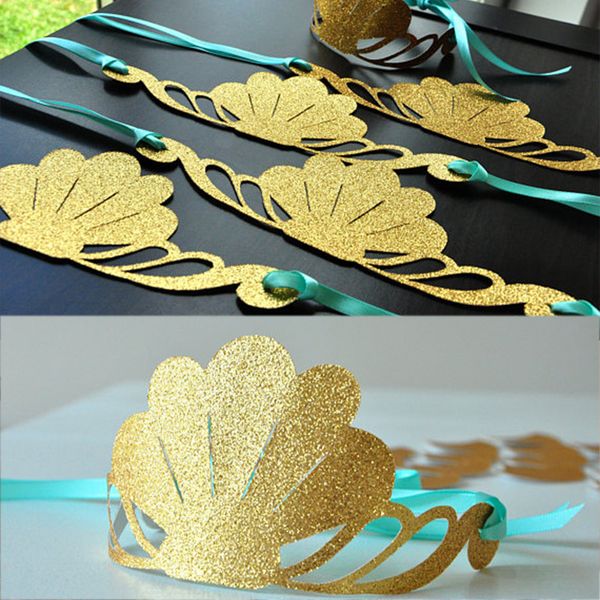 

mermaid theme party hats for kids happy birthday party favor decoration baby shower weeding shell crown paper party hats