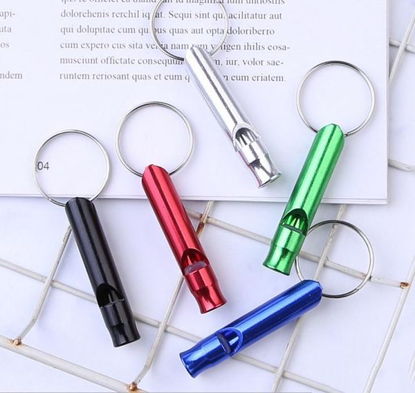 

mini outdoor mini aluminum whistle with keychain key ring outdoor survival emergency exploring dogs training promotions gift
