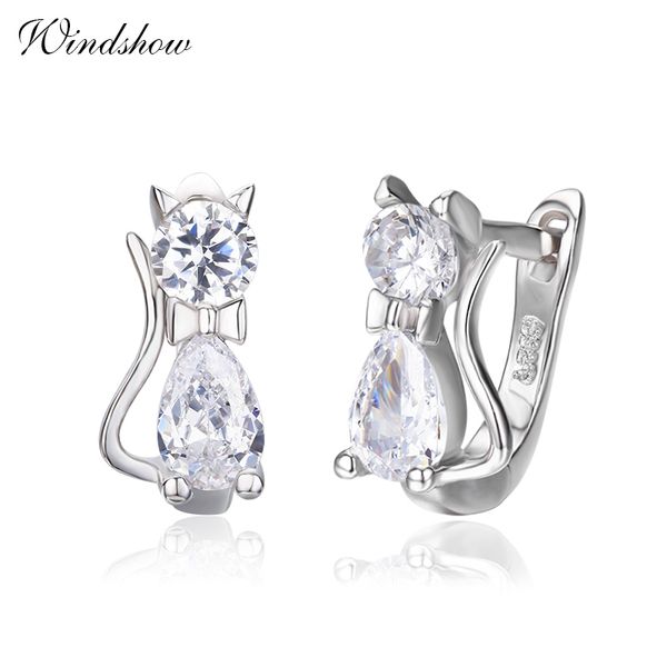 

cute kitty kitten cat cz 925 sterling silver gatos small loop huggies u hoop earrings for kids baby girls children jewelry aros 200924, Golden;silver