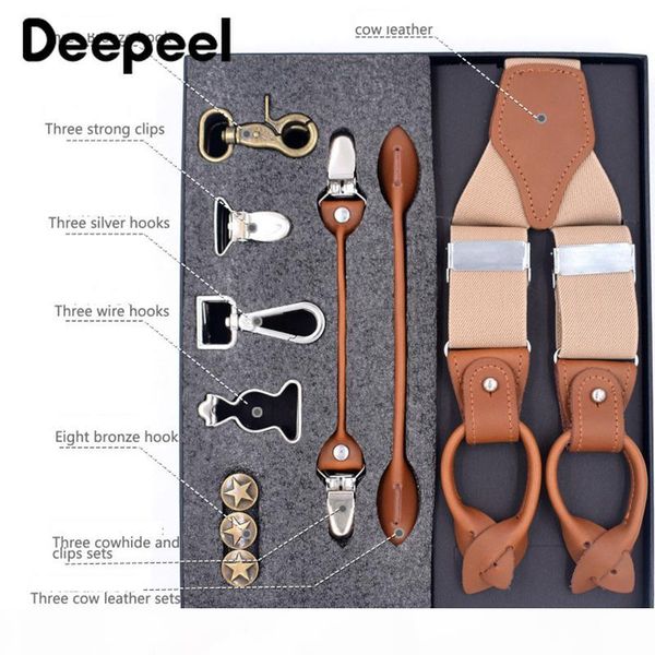 

deepeel 1set 3.5x125cm business men suspenders luxury multi-set suit 3 6 clips suspenders diy genuine leather strap for gift, Black;white