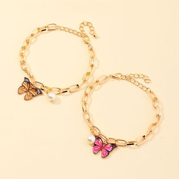 

2020 elegant imitation pearl butterfly bracelet charm gold chain bracelets & bangles fashion for women girls jewelry accessories, Golden;silver
