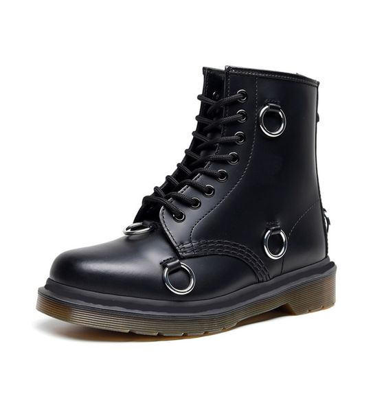 

большой размер женщин мужчины моды черные сапоги на шнуровке круглый цикл дизайнер плоские заживают пинетки натуральной кожи зимняя обувь 35, Black