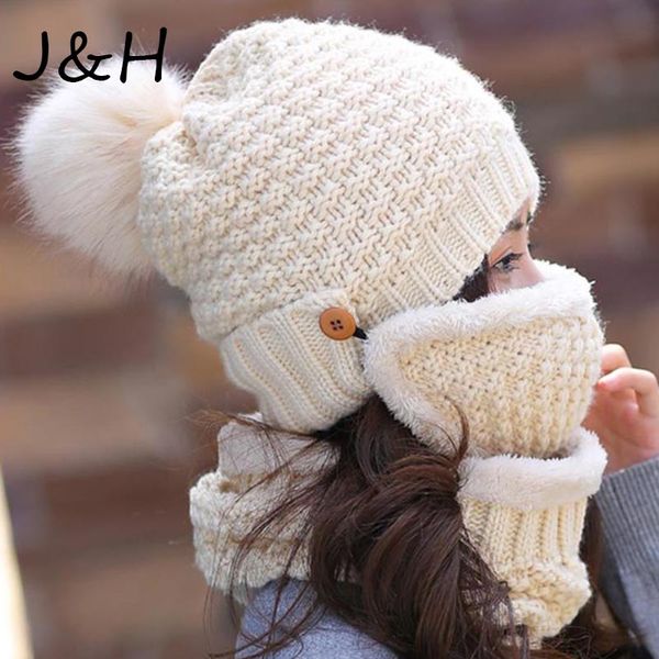 

beanie/skull caps 2021 fashion winter hats windproof ski thick warm snow women cap knitted scarf mask skullies female hat, Blue;gray