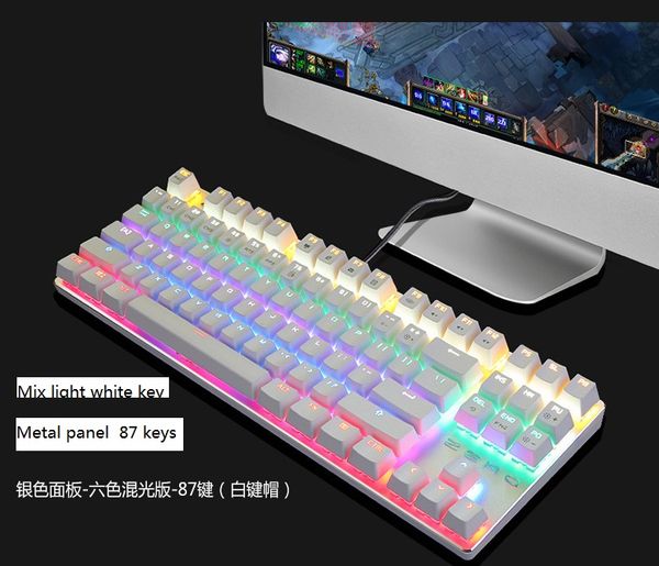 

metoo gaming mechanical keyboard 87/104 key anti-ghosting luminous blue black switch backlit led wired keyboard russian sticker