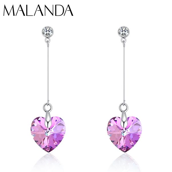 

crystals from xilion heart pendant drop earrings for women new fashion piercing dangle earrings handmade jewelry gift, Silver