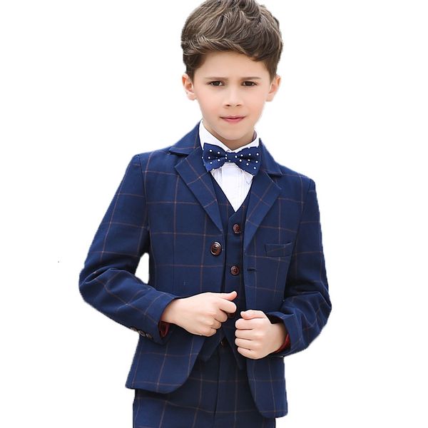 

flower boys formal school suits for weddings boys blazer shirt vest pants tie 5pcs tuxedo kids prom party dress clothing sets, Blue