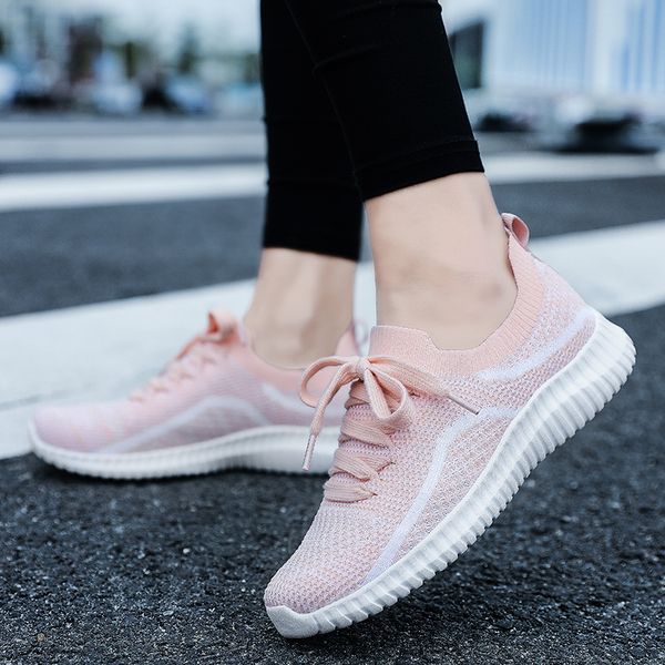 

women shoes fashion sneakers female knit mesh woman breathable couple sports shoes lady lace up trainers outdoor casual footwear, Black