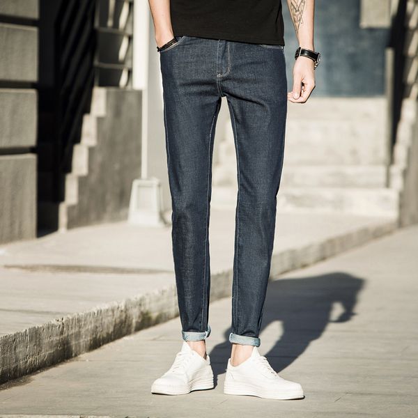 

very good quality 2020 new fashion smart casual skinny jeans business men denim pants slim fit pencil pants dark gray 560, Blue