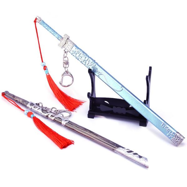 

anime peripheral dao zu shi key chains yiling ancestor wei wuxian lan wangji dust-proof sword with sheath sword key chain, Silver