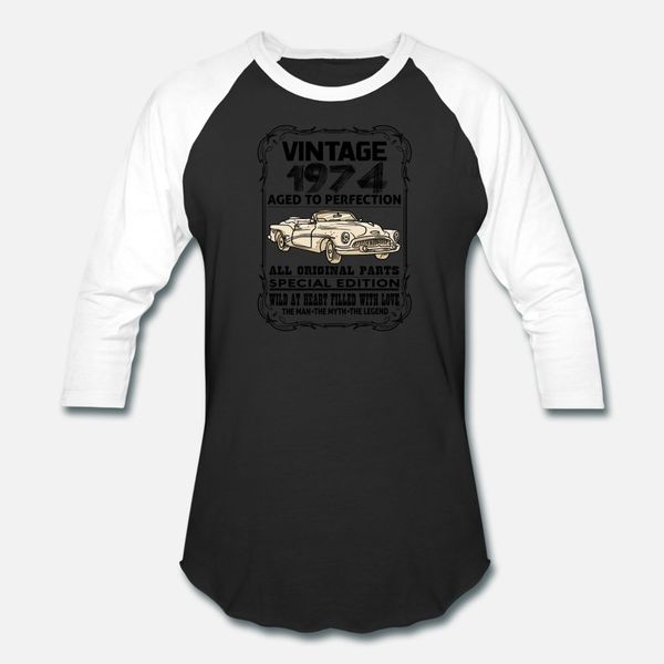 

vintage 1974 aged to perfection t shirt men knitted 100% cotton o-neck unique fit fashion summer letters shirt, White;black