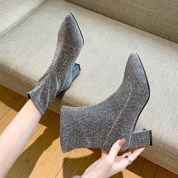 

woman flat boots round toe winter shoes for women booties ladies boots-women luxury designer low 2020 high heel mid, Black