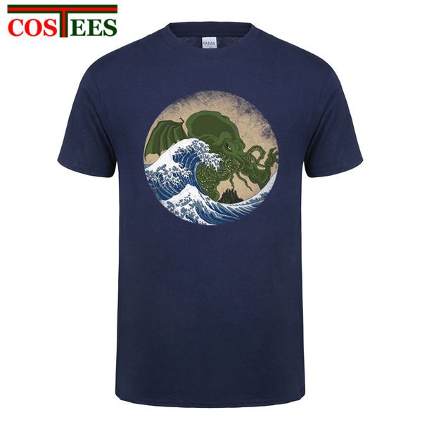 

2017 лето новые моды марка одежды tshirt мужчины slim fit с коротким рукавом футболки мужчины круглым воротом повседневные хокусай ктулху фу