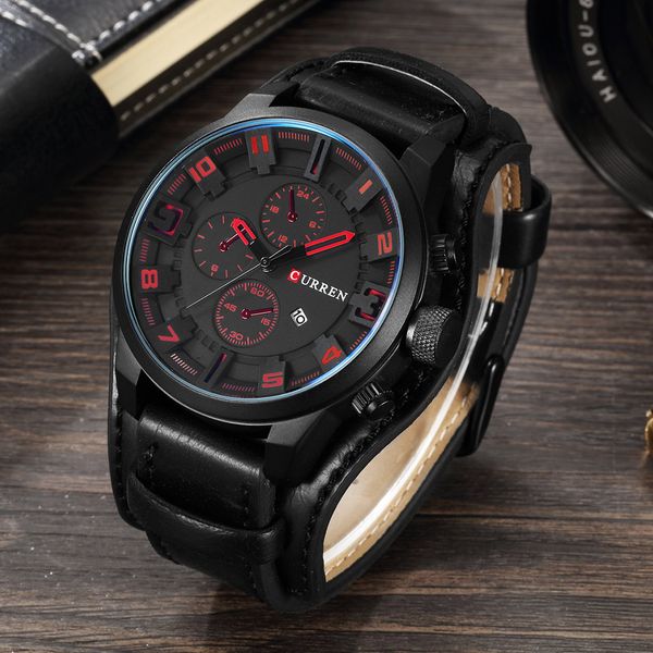 

2020 mens watches male clocks date sport military clock leather strap quartz business men watch high quality, Slivery;brown