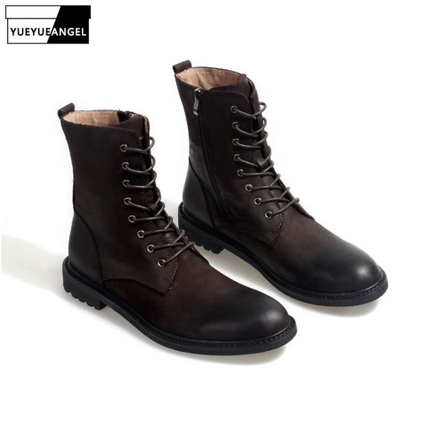 

2020 winter vintage work boots men plus size 38-46 british style desert boots high-genuine leather snow shoes male, Black