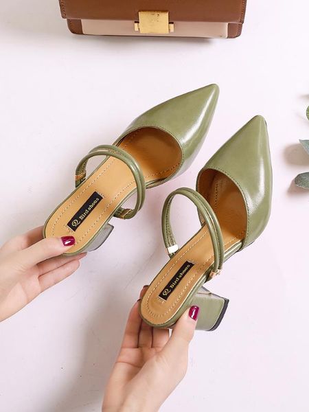 

slippers casual shoes woman 2020 med shallow cover toe square heel women heels pantofle luxury block high new slides rubber pu, Black