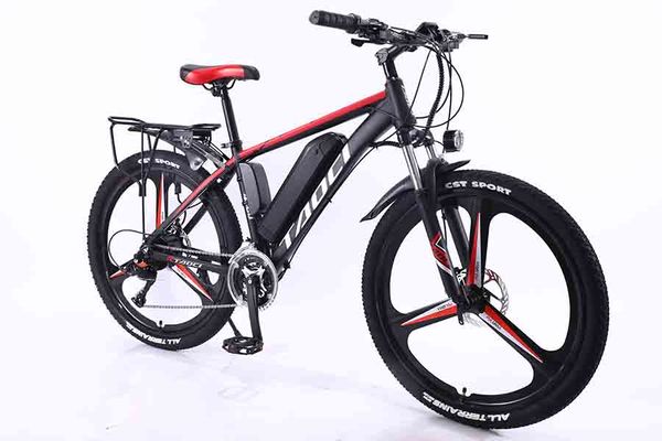 

2020taoci 26-inch 27-speed 36v8ah aluminum alloy inner wire frame double disc brake integrated wheel high-speed motor electric bicycle, Silver;blue