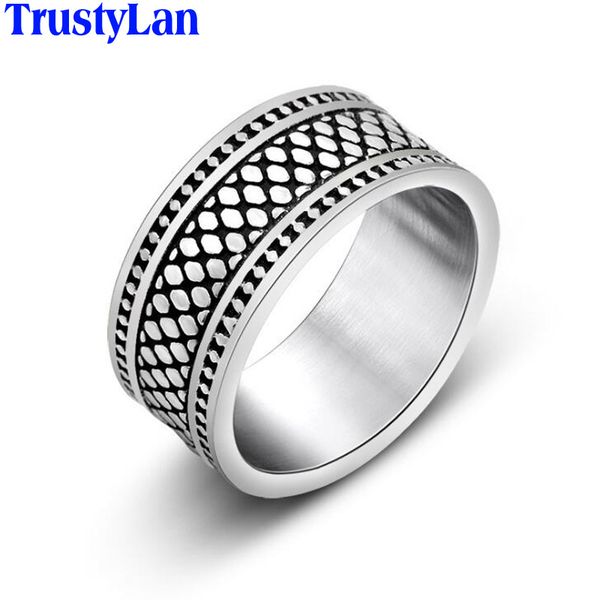 

trustylan 9mm wide punk rock ring man vintage men jewelry jewellery dropshipping stainless steel mens rings for women anel 2020, Golden;silver