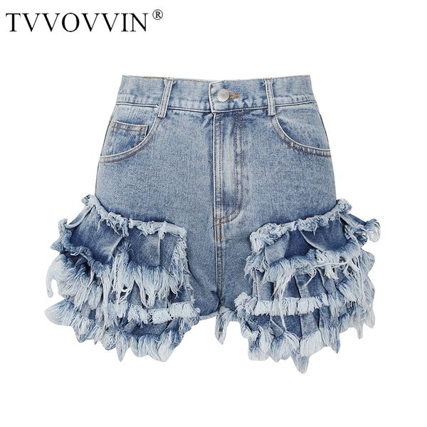 

tvvovvin 2020 party autumn patchwork denim women shorts high waist tassel pocket slim shorts female fashion cq54, White;black