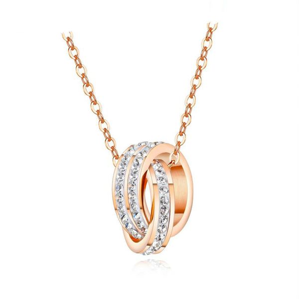 

necklace wholesale rose gold double ring pendant titanium steel women's clavicle chain necklace jewelry gb1607, Silver