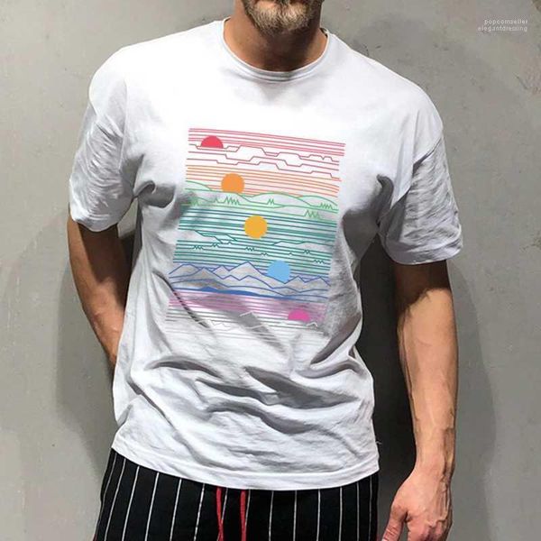 

short sleeve casual plus size mens tshirts mens designer tshirts fashion sunrise sunset printed summer, White;black