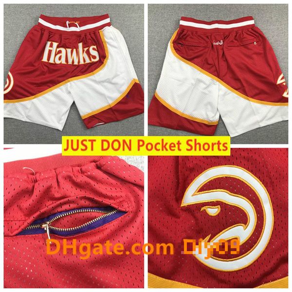 

mens atlanta hawks basketball just don pocket shorts vintage breathable stitched pants mitchell & ness hip-hop classic shorts jersey, Black