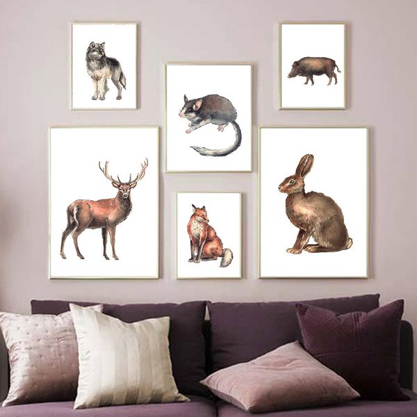 

deer wolf fox rabbit wild boar mouse wall art canvas painting nordic posters and prints wall pictures for living room home decor