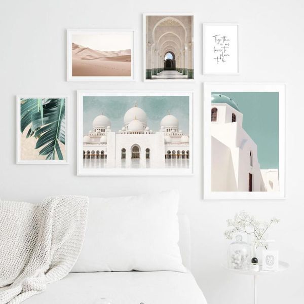 

church banana leaf dune building quotes wall art canvas painting nordic posters and prints wall pictures for living room decor