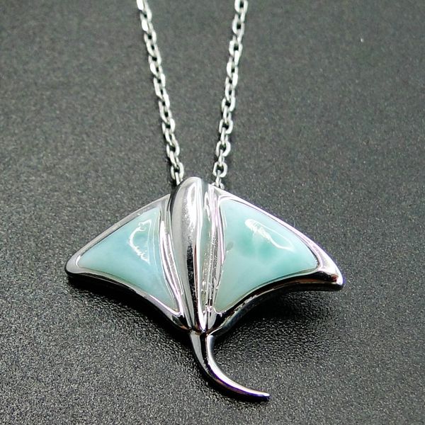 

new arrival natural larimar jewelry 925 sterling silver pendant unique stingray fish ocean charm larimar pendant for gift