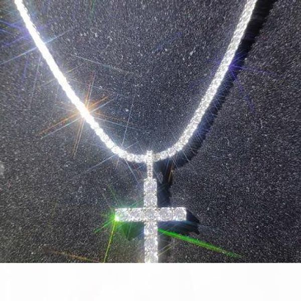 

shining diamond stone cross pendants necklace jewelry platinum plated men women lover gift couple religious jewelry, Silver