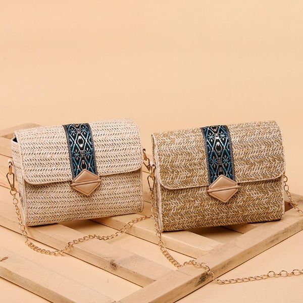 

women rattan bags handmade woven beach crossbody bag square straw bag shoulder sac summer diagonal casual beach bolso rafia