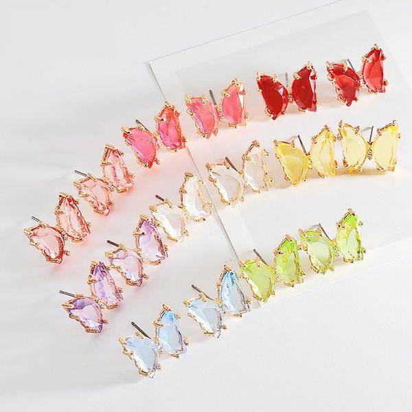 

korean fashion cute crystal butterfly stud earrings for women girls elegant boucle d'oreille holiday jewelry gifts, Golden;silver
