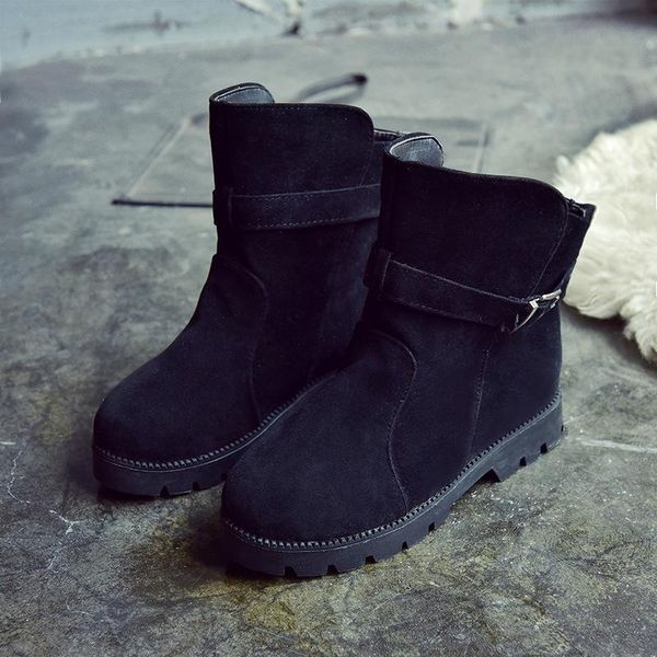 

35-44 large size cross-border foreign trade autumn and winter casual scrub plus velvet women's boots boots flat, Black
