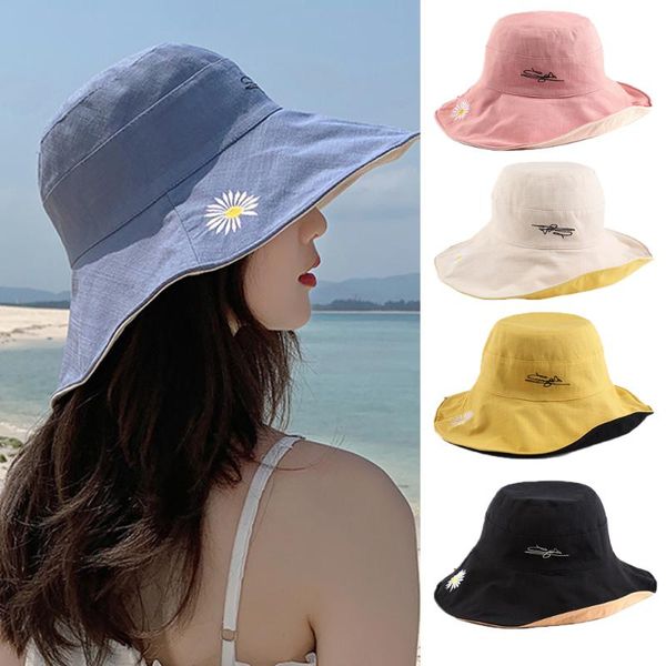 

summer daisies bucket hat women fashion double-sided beach sun hats floral panama hat fisherman, Blue;gray