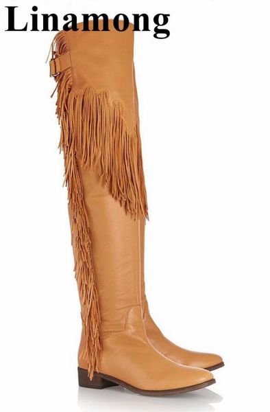 

2020 winter fashion over-the-knee long boots fringe decoration flat-with round toe est 35-44 size two color women shoes, Black