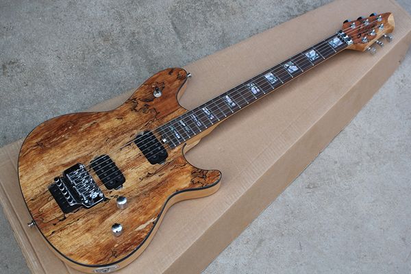 Guitarra elétrica Natural personalizada de fábrica com o mapa padrão Veneer, Rosewood Fretboard, Double Rock Bridge, pode ser personalizado