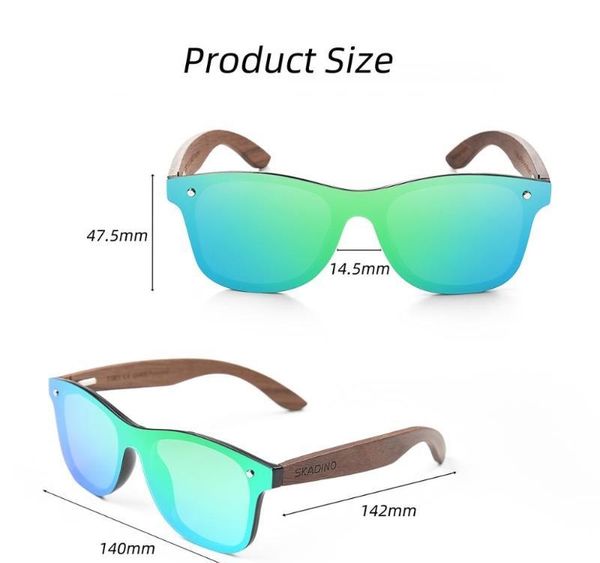 

skadino mens siamese sunglasses polarized walnut wood mirror lens colorful retro sun glasses women brand design shades06, White;black