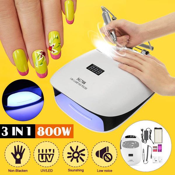 

nail drill & accessories 3 in 1 35000rpm dust collector with 2 fan pro art uv lamp suction vacuum cleaner manicure tool bag