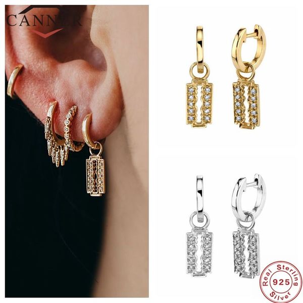 

hoop & huggie canner 100% real 925 sterling silver earring for women european american luxury crystal zircon blade earings, Golden;silver