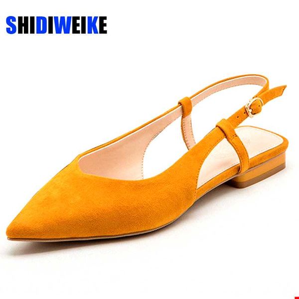 

suede leather slingback flats women's nude shoes pointed toe after party summer flat shoes ladies casual buty, Black