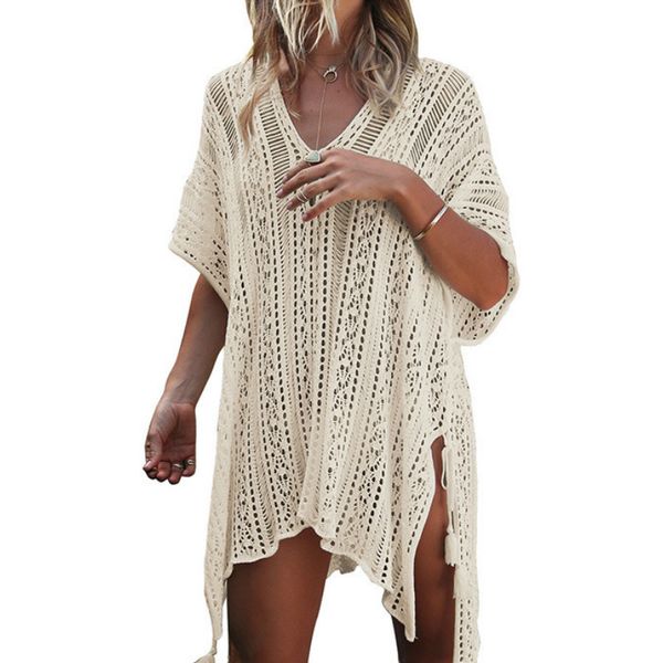 

women's swimwear hook stitching irregular hallow out beach summer cover-ups loose bikini cover up sundress fashion tunic, White;black
