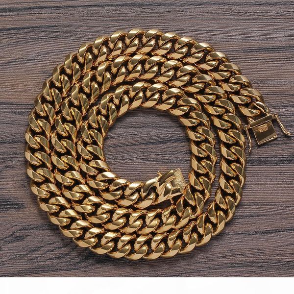 

mens stainless steel chians necklace 14mm 18 20 24 30inch gold plated cuban chain necklace for men punk jewelry wholesale, Silver
