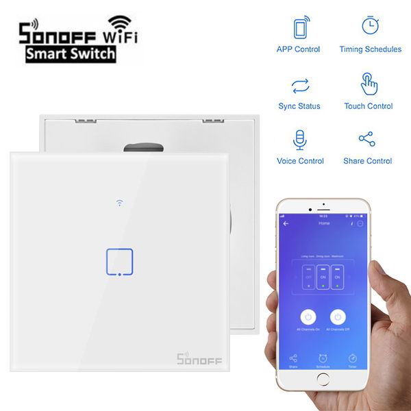

sonoff t2 eu/uk tx smart wifi touch wall light switch with border smart home 433 rf/voice/app control works with alexa