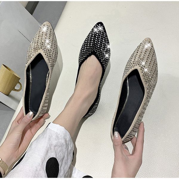 

2020 women flats fashion party wedding fashion new rhinestone loafers slip on shoes women pointed toe casual female flats, Black