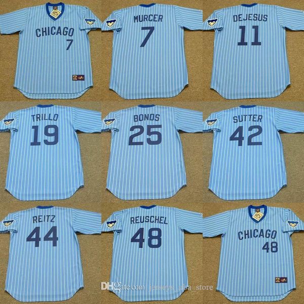 

chicago 10 leon durham 25 bobby bonds 11 ivan dejesus 44 ken reitz 19 manny trillo 48 rick reuschel 42 bruce sutter baseball jersey stitched, Blue;black