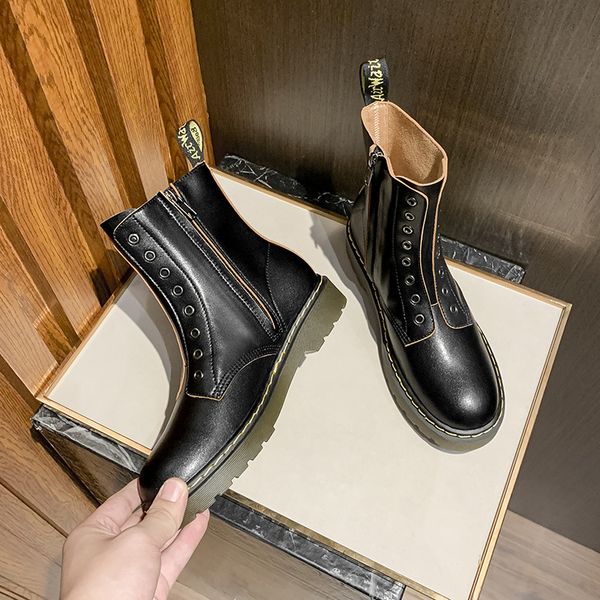 

women's rubber boots fashion womens shoes 2020 round toe boots-women booties ladies low heels booties rain punk rock, Black