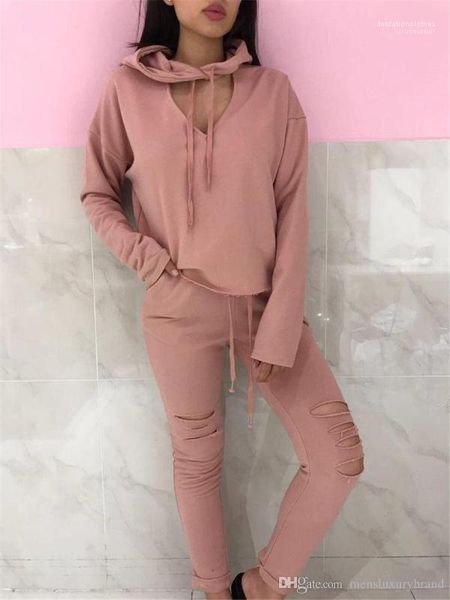 

sports suits fashion casual womens clothing streetwear autumn women hooded tracksuits v neck designer 2pcs, Gray