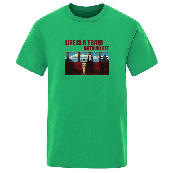 

no face man and chihiro trend print man hip hop t-shirts life is a train with no ret t shirt 2020 summer crew neck short sleeve