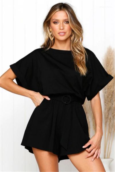 

sleeve solid color bodysuit street style shorts ladies rompers new summer loose sashes womens jumpsuits short, Black;white