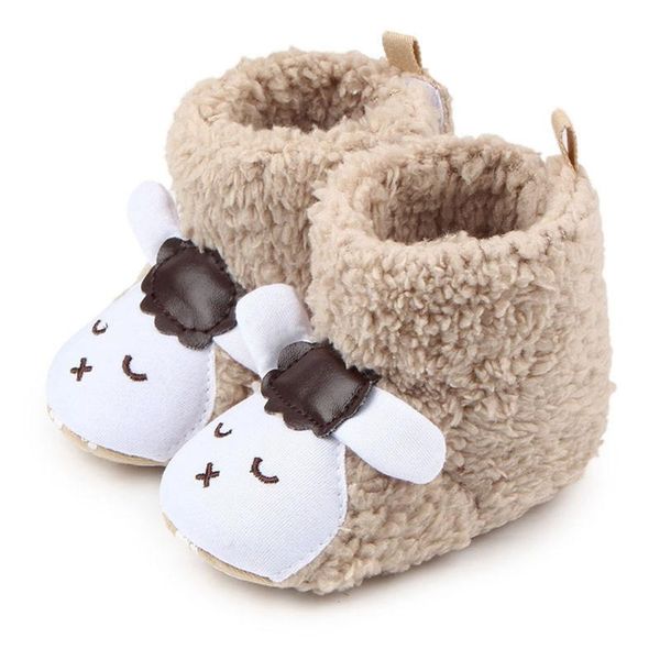 

2020 fleece baby winter warm booties cute cartoon animal style fleece snow boots non slip toddler first walkers soft crib shoes, Black;grey